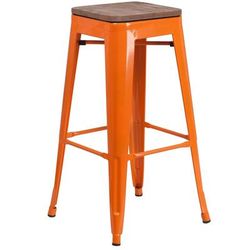Flash Furniture CH-31320-30-OR-WD-GG Backless Commercial Bar Stool w/ Wood Seat, Orange