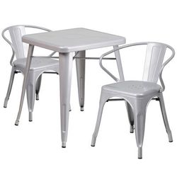 Flash Furniture CH-31330-2-70-SIL-GG 23 3/4" Square Table & 2 Arm Chair Set - Steel, Silver