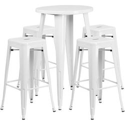 Flash Furniture CH-51080BH-4-30SQST-WH-GG 24" Square Bar Height Table w/ (4) Bar Stool Set - White Steel Top, Steel Base