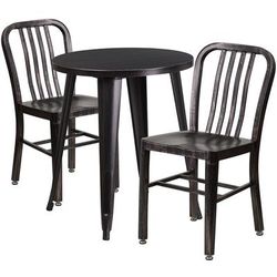 Flash Furniture CH-51080TH-2-18VRT-BQ-GG 24" Round Table & 2 Chair Set - Metal, Black & Antique Gold