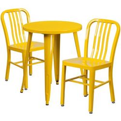 Flash Furniture CH-51080TH-2-18VRT-YL-GG 24" Round Table & 2 Chair Set - Metal, Yellow