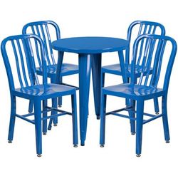 Flash Furniture CH-51080TH-4-18VRT-BL-GG 24" Round Table & 4 Chair Set - Metal, Blue