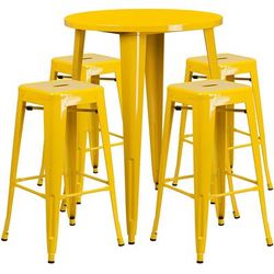 Flash Furniture CH-51090BH-4-30SQST-YL-GG 30" Square Bar Height Table w/ (4) Bar Stool Set - Yellow Steel Top, Steel Base