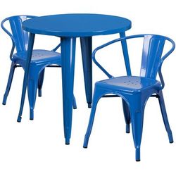 Flash Furniture CH-51090TH-2-18ARM-BL-GG 30" Round Table & 2 Arm Chair Set - Metal, Blue