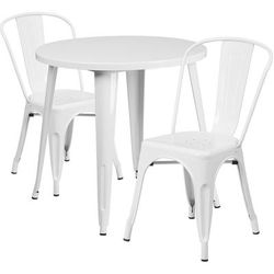 Flash Furniture CH-51090TH-2-18CAFE-WH-GG 30" Round Table & 2 CafÃ© Chair Set - Metal, White