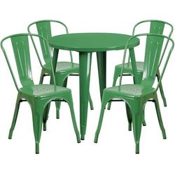 Flash Furniture CH-51090TH-4-18CAFE-GN-GG 30" Round Table & 4 CafÃ© Chair Set - Metal, Green