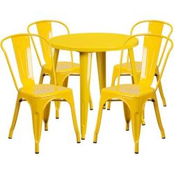 Flash Furniture CH-51090TH-4-18CAFE-YL-GG 30" Round Table & 4 CafÃ© Chair Set - Metal, Yellow