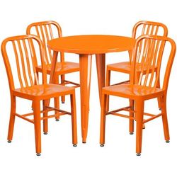 Flash Furniture CH-51090TH-4-18VRT-OR-GG 30" Round Table & 4 Chair Set - Metal, Orange