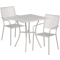 Flash Furniture CO-28SQ-02CHR2-SIL-GG 28" Square Patio Table & 2 Square Back Arm Chair Set - Steel, Light Gray