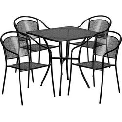 Flash Furniture CO-28SQ-03CHR4-BK-GG 28" Square Patio Table & 4 Round Back Arm Chair Set - Steel, Black