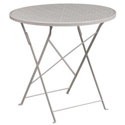 Flash Furniture CO-4-SIL-GG 30" Round Folding Patio Table w/ Rain Flower Design Top - Steel, Light Gray