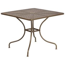 Flash Furniture CO-6-GD-GG 35 1/2" Square Patio Table w/ Rain Flower Design Top & Umbrella Hole - Steel, Gold
