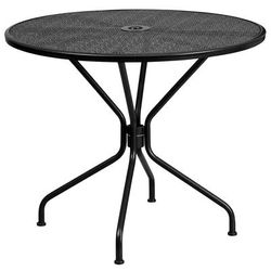 Flash Furniture CO-7-BK-GG 35 1/4" Round Patio Table w/ Rain Flower Design Top & Umbrella Hole - Steel, Black