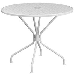 Flash Furniture CO-7-WH-GG 35 1/4" Round Patio Table w/ Rain Flower Design Top & Umbrella Hole - Steel, White