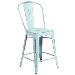 Flash Furniture ET-3534-24-DB-GG Counter Height Commercial Bar Stool w/ Curved Back & Metal Seat, Distressed Green Blue, Indoor/Outdoor