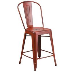 Flash Furniture ET-3534-24-RD-GG Counter Height Commercial Bar Stool w/ Curved Back & Metal Seat, Distressed Kelly Red