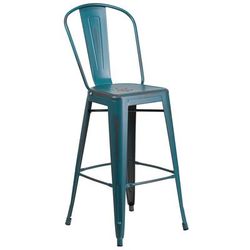 Flash Furniture ET-3534-30-KB-GG Commercial Bar Stool w/ Curved Back & Metal Seat, Distressed Kelly Blue