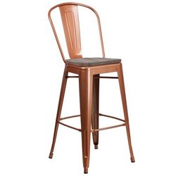 Flash Furniture ET-3534-30-POC-WD-GG Commercial Bar Stool w/ Curved Back & Wood Seat, Copper
