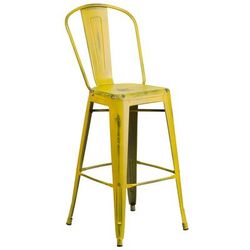 Flash Furniture ET-3534-30-YL-GG Commercial Bar Stool w/ Curved Back & Metal Seat, Distressed Yellow