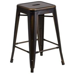 Flash Furniture ET-BT3503-24-COP-GG Counter Height Backless Commercial Bar Stool w/ Metal Seat, Distressed Copper
