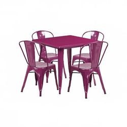 Flash Furniture ET-CT002-4-30-PUR-GG 31 1/2" Square Table & 4 Chair Set - Steel, Purple