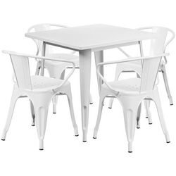 Flash Furniture ET-CT002-4-70-WH-GG 31 1/2" Square Table & (4) Arm Chair Set - Steel, White