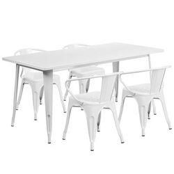 Flash Furniture ET-CT005-4-70-WH-GG Rectangular Table & 4 Chair Set - 63"W x 31 1/2"D x 29 1/2"H, Steel, White