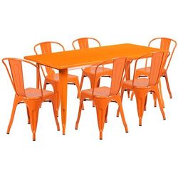 Flash Furniture ET-CT005-6-30-OR-GG Rectangular Table & 6 Chair Set - 63"W x 31 1/2"D x 29 1/2"H, Steel, Orange