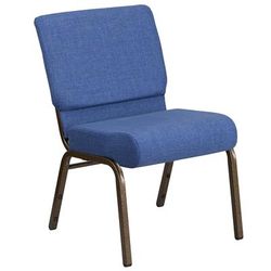 Flash Furniture FD-CH0221-4-GV-BLUE-GG Extra Wide Stacking Church Chair w/ Blue Fabric Back & Seat - Steel Frame, Gold Vein