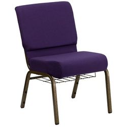 Flash Furniture FD-CH0221-4-GV-ROY-BAS-GG Hercules Extra Wide Stacking Church Chair w/ Royal Purple Fabric Back & Seat - Steel Frame, Gold Vein