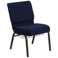 Flash Furniture FD-CH0221-4-GV-S0810-BAS-GG Extra Wide Church Chair w/ Navy Blue Dot Fabric Back & Seat - Steel Frame, Gold Vein