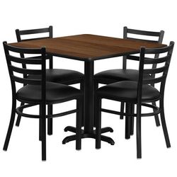 Flash Furniture HDBF1016-GG 36" Square Table & (4) Chair Set - Walnut Laminate Top, Cast Iron Base, Black