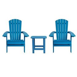 Flash Furniture JJ-C14505-2-T14001-BLU-GG Adirondack Side Table & 2 Folding Chair Set - 18 3/4" x 15", Poly Resin, Blue