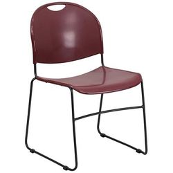 Flash Furniture RUT-188-BY-GG Compact Stacking Chair w/ Burgundy Plastic Seat & Back - Metal Frame, Black, 880 lb. Capacity, Black Frame