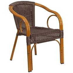 Flash Furniture SDA-AD632009D-2-GG Cadiz Indoor/Outdoor Stackable Armchair - Dark Brown Wicker w/ Red Bamboo Aluminum Frame