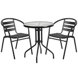 Flash Furniture TLH-071RD-017CBK2-GG 23 3/4" Round Patio Table & 2 Arm Chair Set - Glass Top, Black Metal Base