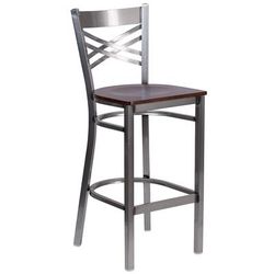 Flash Furniture XU-6F8B-CLR-BAR-WALW-GG Commercial Bar Stool w/ Cross Back & Walnut Wood Seat, Clear Coat Steel