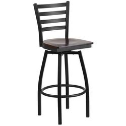 Flash Furniture XU-6F8B-LADSWVL-WALW-GG Commercial Bar Stool w/ Ladder Back & Walnut Wood Seat, Black