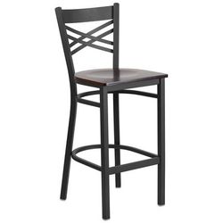 Flash Furniture XU-6F8BXBK-BAR-WALW-GG Commercial Bar Stool w/ Cross Back & Walnut Wood Seat, Black