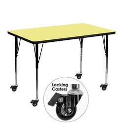 Flash Furniture XU-A3048-REC-YEL-T-A-CAS-GG Rectangular Mobile Activity Table - 48"L x 30"W, Laminate Top, Yellow