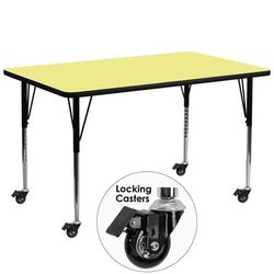 Flash Furniture XU-A3072-REC-YEL-T-A-CAS-GG Rectangular Mobile Activity Table - 72"L x 30"W, Laminate Top, Yellow