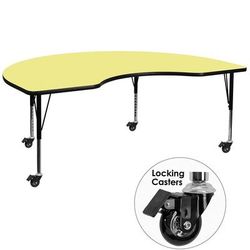 Flash Furniture XU-A4896-KIDNY-YEL-T-P-CAS-GG Kidney Shaped Mobile Activity Table - 96"L x 48"W, Laminate Top, Yellow