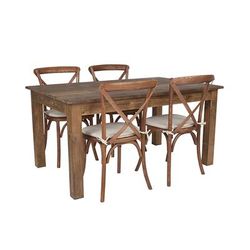 Flash Furniture XA-FARM-18-GG Rectangular Farm Table & (4) Cross Back Chair Set - 60"W x 38"D x 30"H, Plank Top, Pine Base