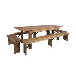 Flash Furniture XA-FARM-5-GG Rectangular Folding Farm Table & 96"W x 40"D x 30"H, Plank Top, Solid Pine Base, Set