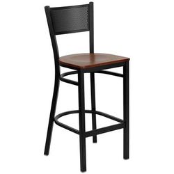 Flash Furniture XU-DG-60116-GRD-BAR-CHYW-GG Commercial Bar Stool w/ Grid Back & Cherry Wood Seat, Black