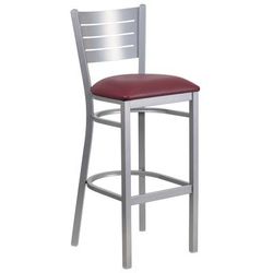 Flash Furniture XU-DG-60402-BAR-BURV-GG Commercial Bar Stool w/ Metal Slat Back & Burgundy Vinyl Seat, Silver