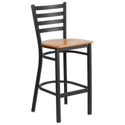 Flash Furniture XU-DG697BLAD-BAR-NATW-GG Commercial Bar Stool w/ Ladder Back & Natural Wood Seat, Black