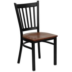 Flash Furniture Restaurant Chair with Slat Back & Cherry Wood Seat - Steel Frame, Black, XU-DG-6Q2B-VRT-CHYW-GG