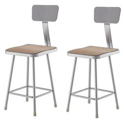 National Public Seating 6324B Square Stool w/ Solid Back & Masonite Board Seat, Gray