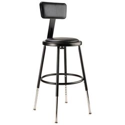 National Public Seating 6418HB-10 Round Stool w/ Black Vinyl Padded Back & Black Vinyl Padded Seat, Black, Pack of 2